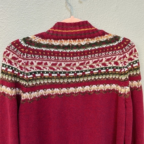 Vintage Tiara International Red Green Yellow Fair Isle Full Zip Sweater sz large - Picture 7 of 9